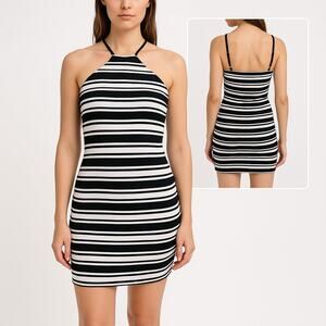 Forever 21 Striped Halter Bodycon DressMini Black/White Sz L
